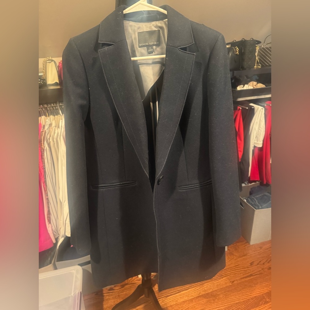 Italian Wool Blazer Coat in Navy